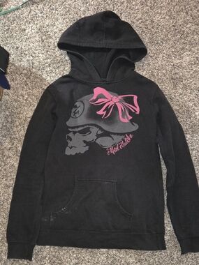 Metal Mulisha Black Hoodie with Pink Bow Skull Graphic
